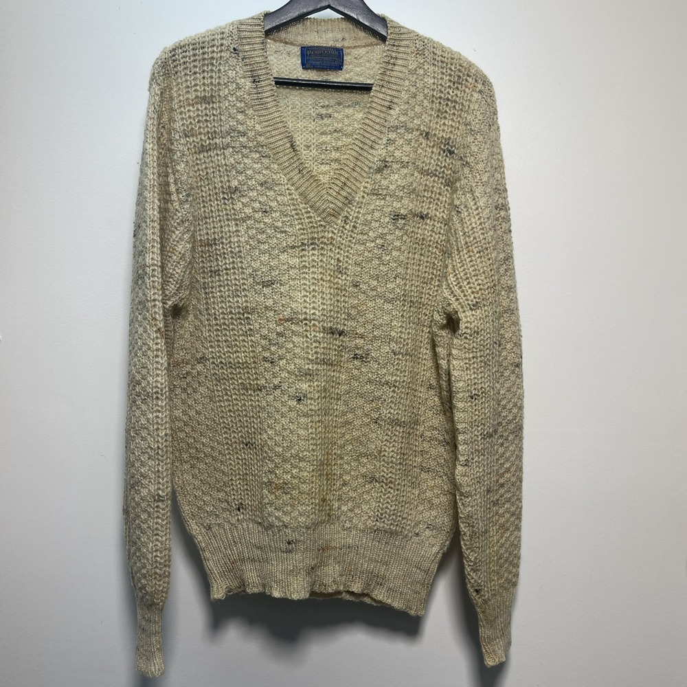 Vintage Pendleton Cream Multi Color Wool Knit Sweater USA Made Size Medium